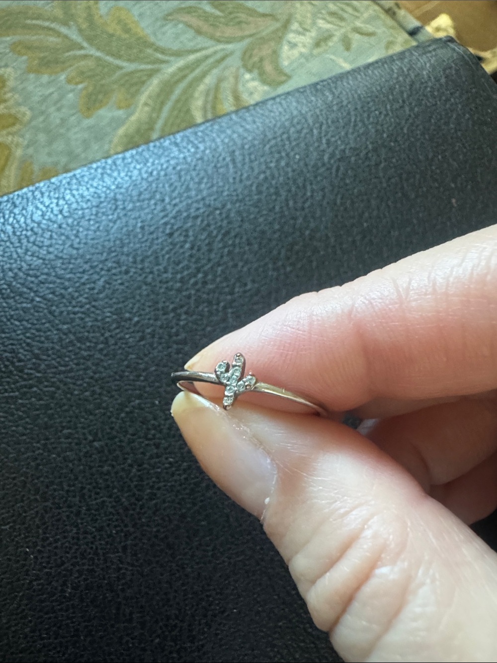 Delicate Silver Cactus Ring with Clear Stones